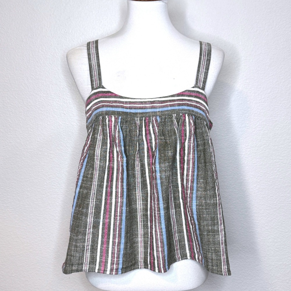 XIRENA Zoe Tank Top MEDIUM Cotton Metallic‎ Stripes Black Pink Beach Coastal
